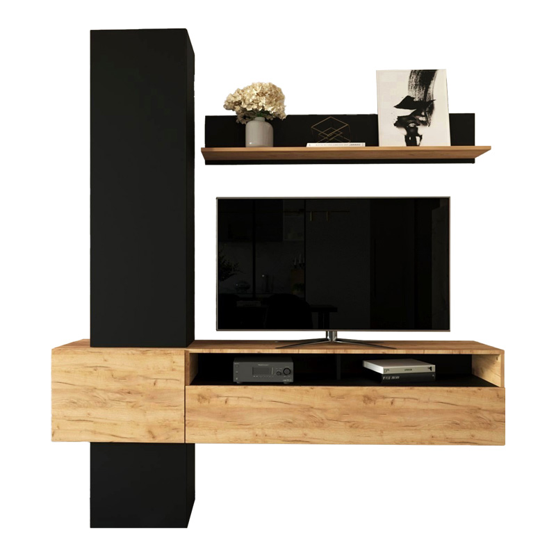 192-000046-1 Living room Wendy set in oak-black color 195.1x37.3x219.1cm - Image 2
