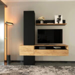 Living room Wendy set in oak-black color 195.1x37.3x219.1cm