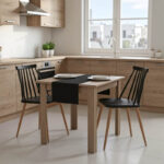 Dining table Manka I-Aurora I set of 3 pieces in sonoma truffle-black shade 80x80x77cm