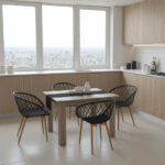 Dining table set of 5 pieces Manka-Ezra in sonoma truflle -black color 110x80x77cm