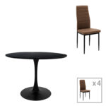 Dining table Balou-Parker set of 5 pcs black-brown D120x73cm