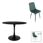 Трпезариска маса Balou-Grato сет од 5 парчиња црно-чемпрес Д100x73 см