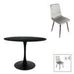 Трпезариска маса Balou-Grato сет од 5 парчиња црно-сива Д100x73 см