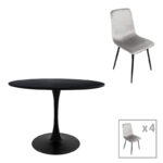 Трпезариска маса Balou-Grato сет од 5 парчиња црно-сива Д120x73 см