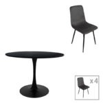 Трпезариска маса Balou-Grato сет од 5 парчиња црна D100x73 см