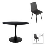 Трпезариска маса Balou-Grato сет од 5 парчиња црна D120x73 см