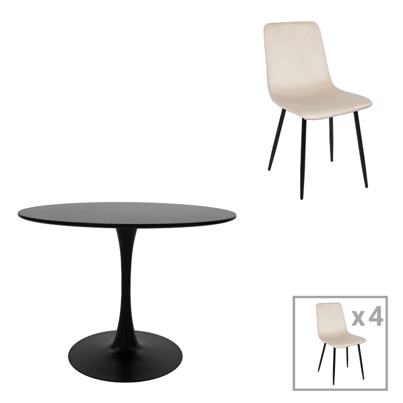 200-001401 Dining table Balou-Grato set of 5 pcs beige D100x73cm - Image 1