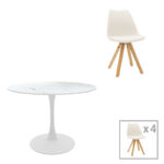 Dining table Balou-Caron set of 5 pcs pp-mdf in white-natural shade D100x73cm