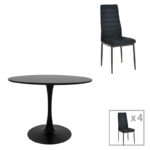 Dining table Balou-Parker set of 5 pcs black D120x73cm