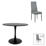 Dining table Balou-Parker set of 5 pcs black-grey D100x73cm