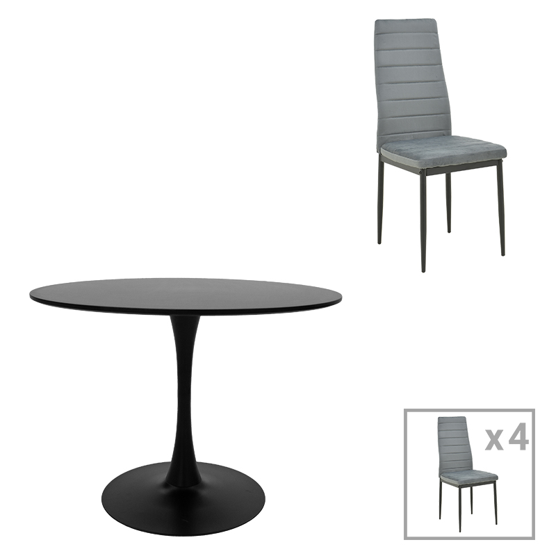 200-001407 Dining table Balou-Parker set of 5 pcs black-grey D120x73cm - Image 1