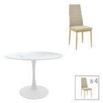 Dining table Balou-Parker set of 5 pcs white-beige D100x73cm