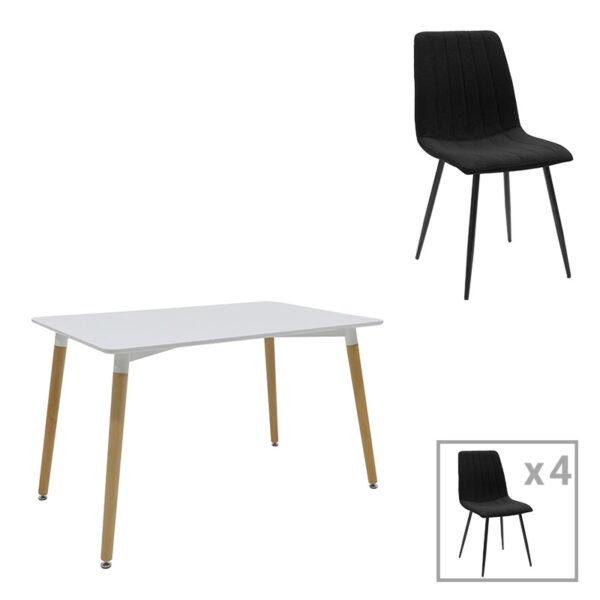 Dining table Natali-Noor set of 5 pcs MDF grey-white-natural legs 120x80x76cm