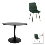 Dining table Balou-Noor set of 5 MDF black-green D100x73cm