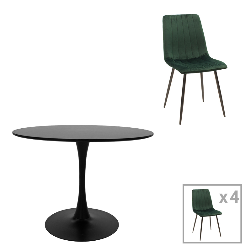 200-001421 Dining table Balou-Noor set of 5 MDF black-green D120x73cm - Image 1