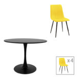 Dining table Balou-Noor set of 5 MDF black-yellow D120x73cm