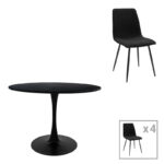 Dining table Balou-Noor set of 5 MDF black-fabric black D100x73cm