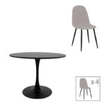 Bella-Balou dining table set of 5 pcs MDF black-grey fabric D120x73cm