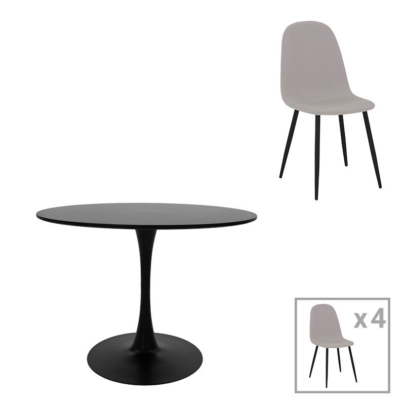 200-001427 Bella-Balou dining table set of 5 pcs MDF black-grey fabric D120x73cm - Image 1
