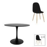 Bella-Balou dining table set of 5 pcs MDF black-black fabric D100x73cm