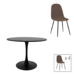 Bella-Balou dining table set of 5 pcs MDF black-brown fabric D100x73cm