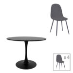 Bella-Balou dining table set of 5 pcs MDF black-anthracite velvet D100x73cm
