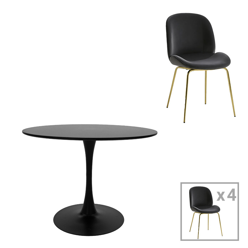 200-001434 Dining table Balou-Maley set of 5 pcs MDF black-velvet anthracite D120x73cm - Image 1