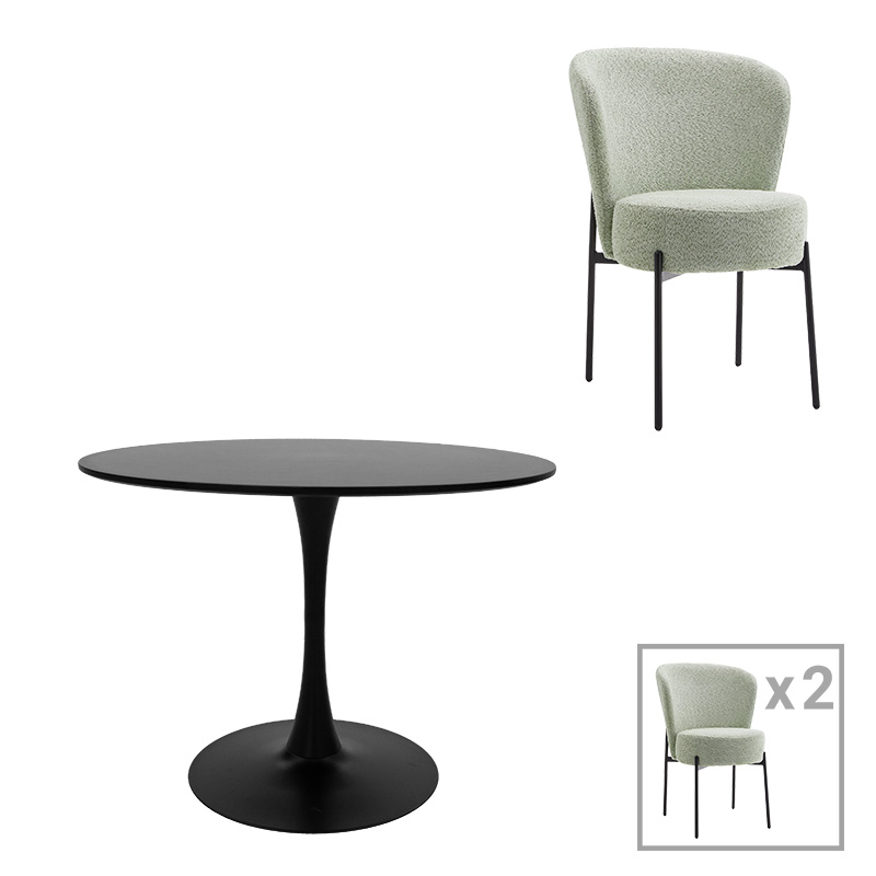 200-001435 Dining table Balou-Houlian set of 3 pcs MDF black-mint fabric D80x73cm - Image 1