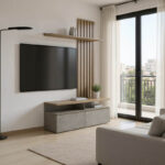 Дневна соба Перленто во беж мермерен изглед и сонома боја 140x41x219,5 см