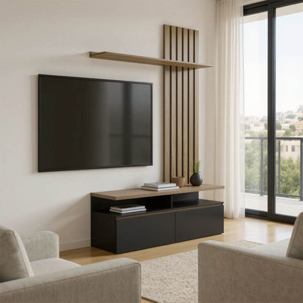 Perlento living room set in black and sonoma color 140x41x219.5cm