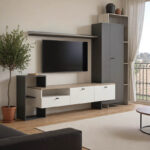 Ferefia living room set in sonoma and white and dark grey color 240x45.5x189.5cm