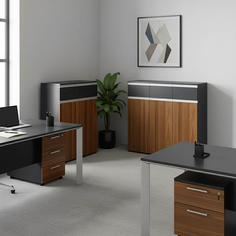 246-000035 Professional office cabinets Oscar walnut-anthracite 200x40x120cm - Image 1