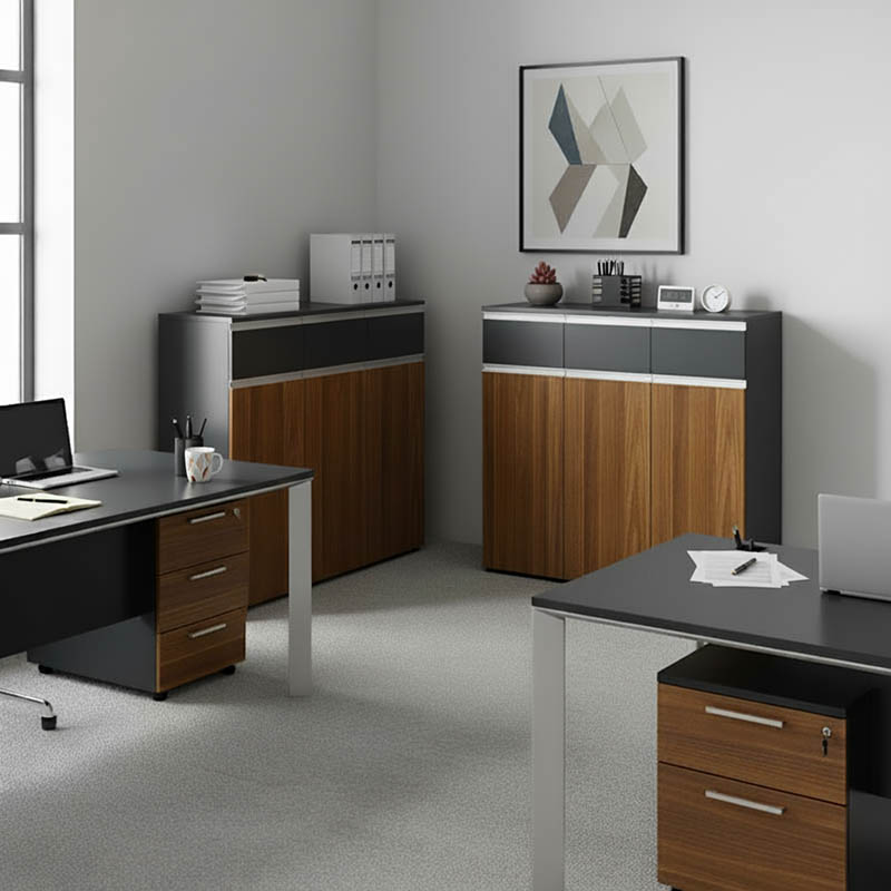 246-000036 Professional office cabinets Oscar walnut-anthracite 240x40x120cm - Image 1