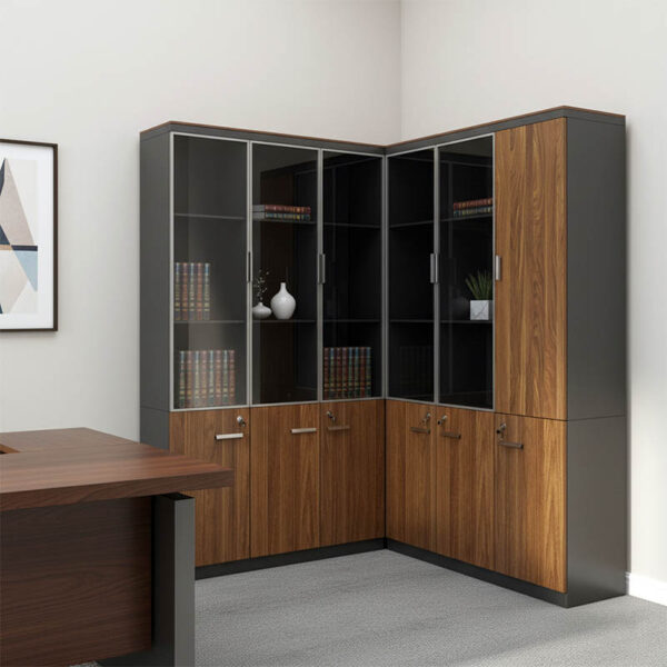 Professional office cabinets Oscar walnut-anthracite 240x40x200cm