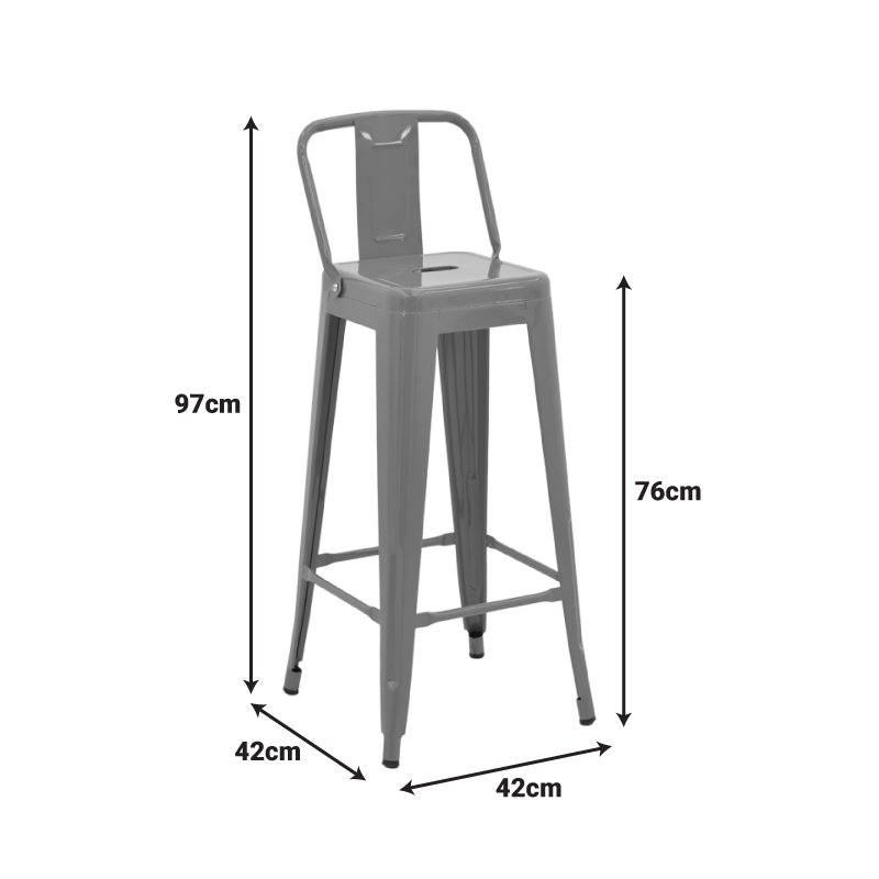270-000057-1 Bar stool with backrest Utopia metal in dark olive green color 42x42x97cm - Image 2
