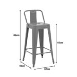 Mid-height Bar stool with backrest Utopia metal in dark olive color 42x42x86cm - Image 2