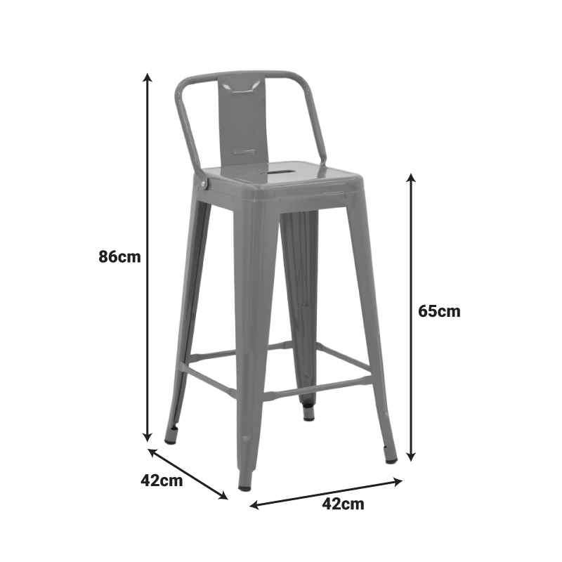 270-000058-1 Mid-height Bar stool with backrest Utopia metal in dark olive color 42x42x86cm - Image 2