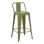 Mid-height Bar stool with backrest Utopia metal in dark olive color 42x42x86cm