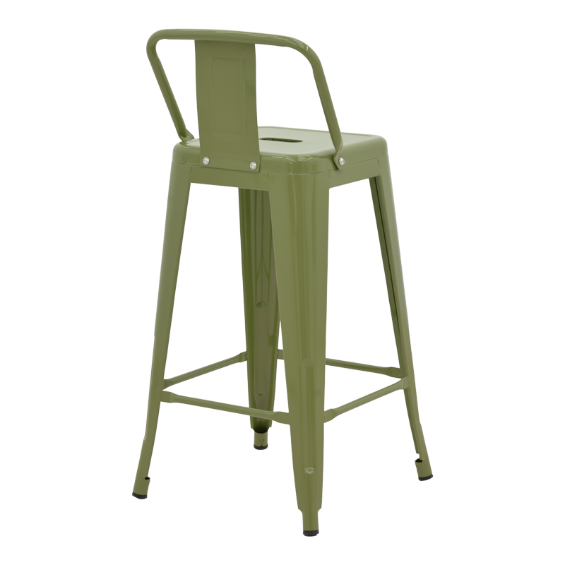 270-000058-2 Mid-height Bar stool with backrest Utopia metal in dark olive color 42x42x86cm - Image 3