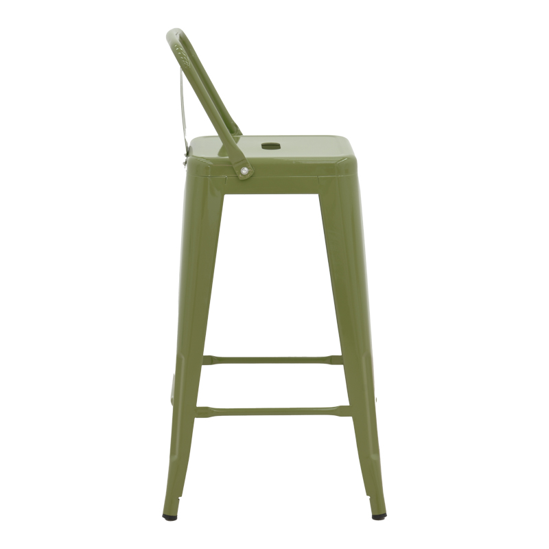 270-000058-3 Mid-height Bar stool with backrest Utopia metal in dark olive color 42x42x86cm - Image 4