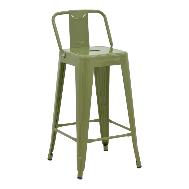 270-000058 Mid-height Bar stool with backrest Utopia metal in dark olive color 42x42x86cm - Image 1