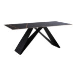 Meja sintered stone table black marble - metal legs 180x90x76cm