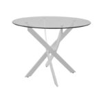 Antoro table glass and metal legs in white shade D80x75cm