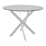 Antoro table glass and metal legs in white shade D100x75cm