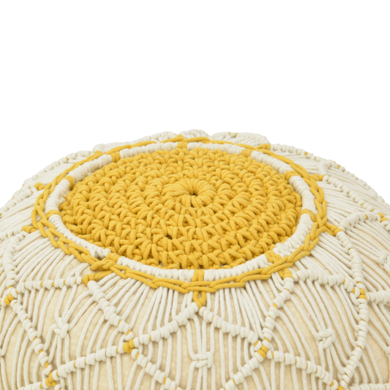 302-000031-1 Boha Inart jute stool-pouf in yellow and white shade D40x30cm - Image 2