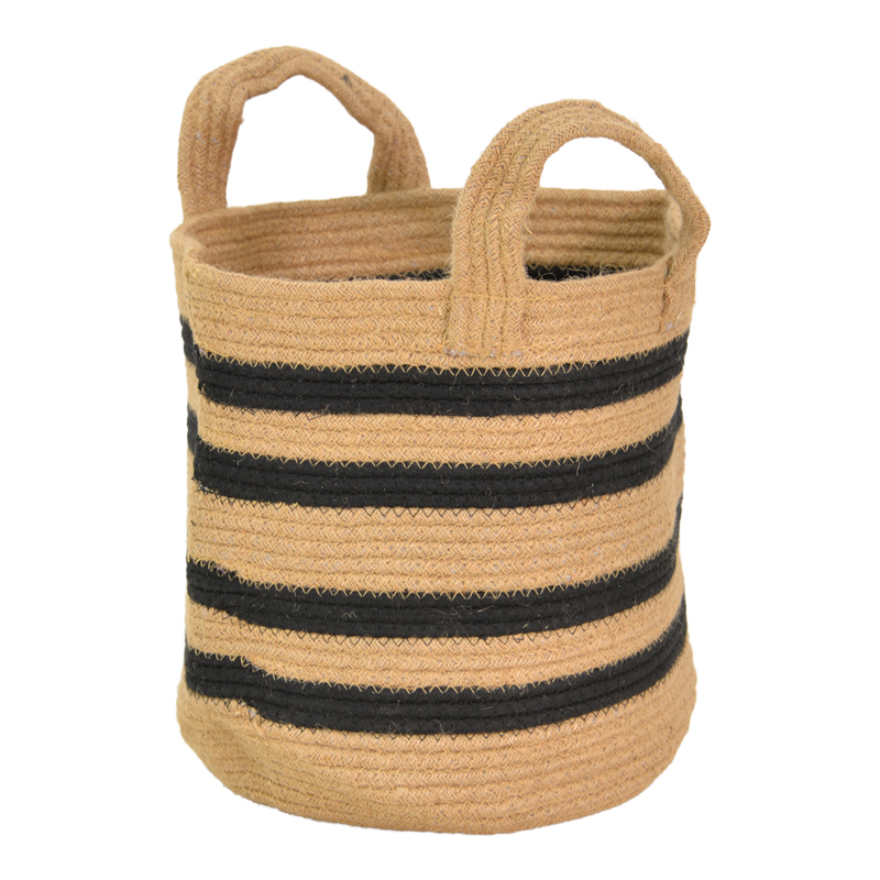 302-000049 Decorative basket Mibra Inart cotton-jute in beige-black shade D30x30cm - Image 1