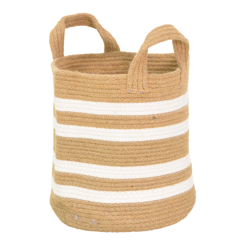 302-000055 Decorative basket Mibra Inart cotton-jute in beige-white shade D30x30cm - Image 1
