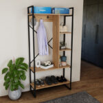Feranda entance furniture with oak shelves and black metal frame 88x34x180cm - Image 2