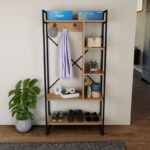 Feranda entance furniture with oak shelves and black metal frame 88x34x180cm - Image 3