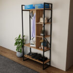 Feranda entance furniture with oak shelves and black metal frame 88x34x180cm - Image 4